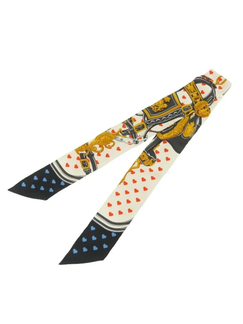 Hermes Twilly Black White Gold Silk Brides de Gala Love Scarf